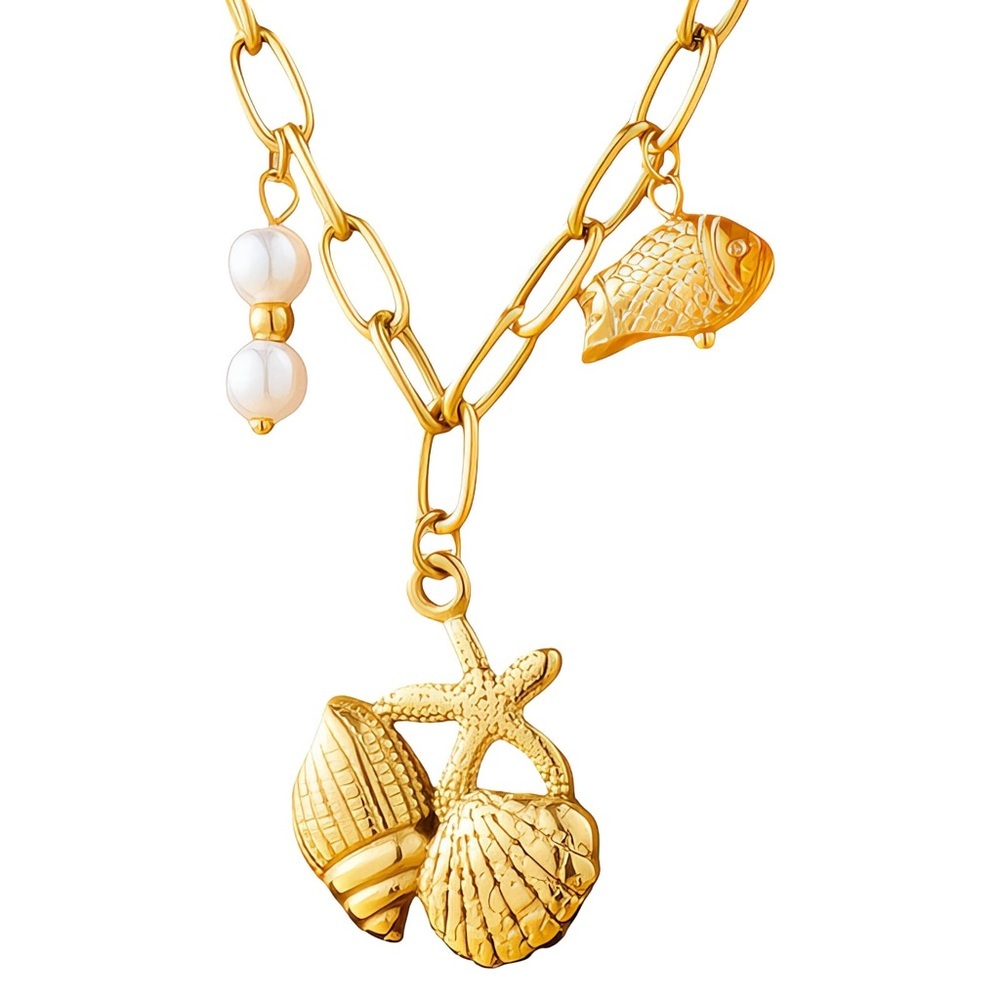 Sea/Ocean-Inspired 18K Gold Plated Charm Necklace - Picture 3 of 4